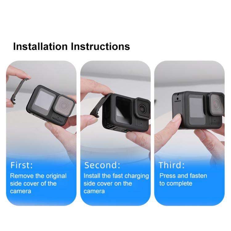 PULUZ ABS Plastic Battery Side Interface Cover with Silicone Plug for GoPro HERO13 Black /12 Black /11 Black /10 Black /9 Black