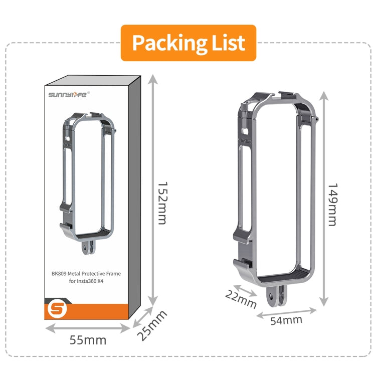 For Insta360 X4 Sunnylife Metal Protective Cage Rig with Cold Shoe Bases & Tripod Adapter, Metal Protective Cage