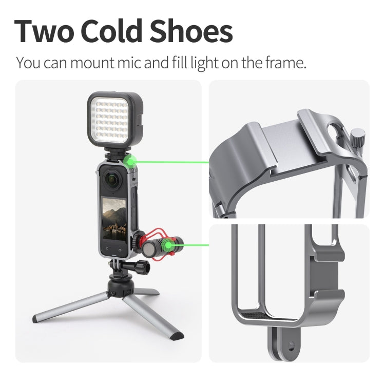 For Insta360 X4 Sunnylife Metal Protective Cage Rig with Cold Shoe Bases & Tripod Adapter, Metal Protective Cage