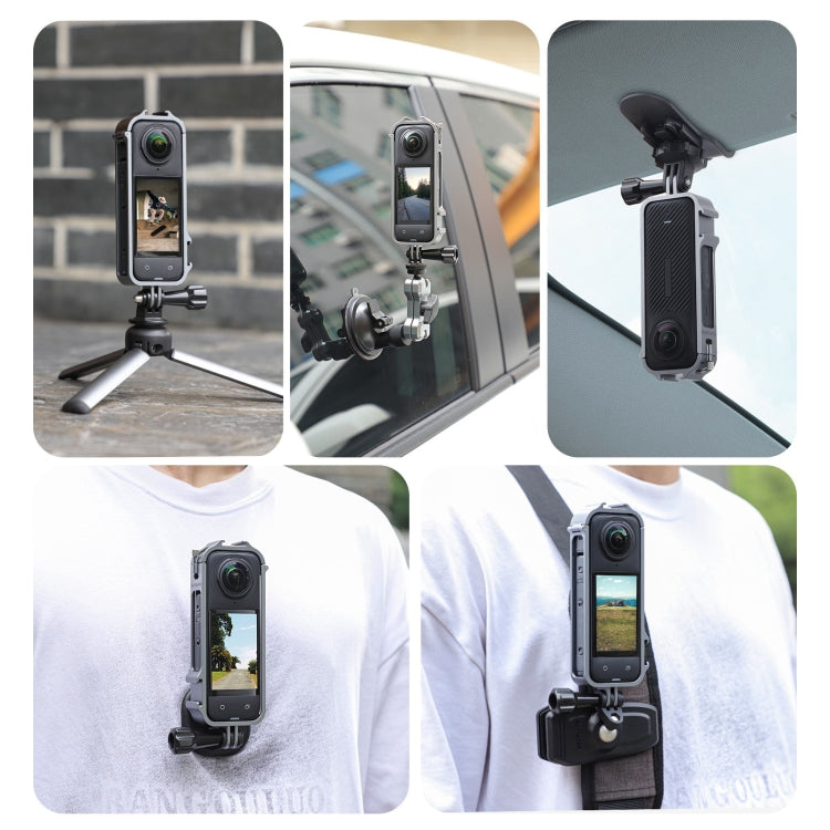 For Insta360 X4 Sunnylife Metal Protective Cage Rig with Cold Shoe Bases & Tripod Adapter, Metal Protective Cage