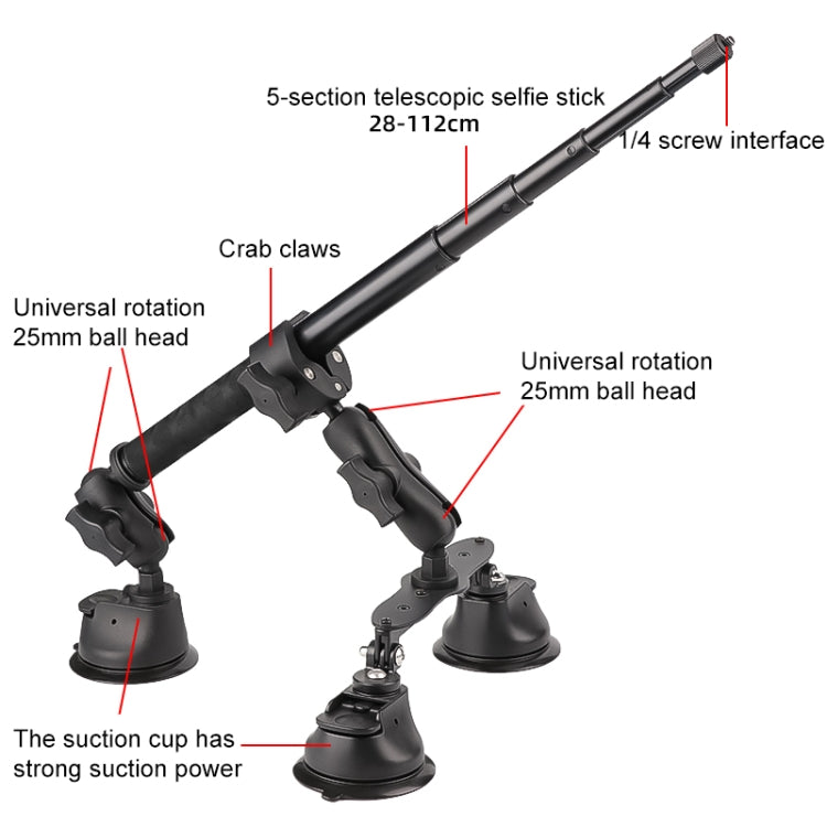 Dual-leg Suction Cup + Single Suction Cup with Selfie Stick Kits, Suction Cup Selfie Stick