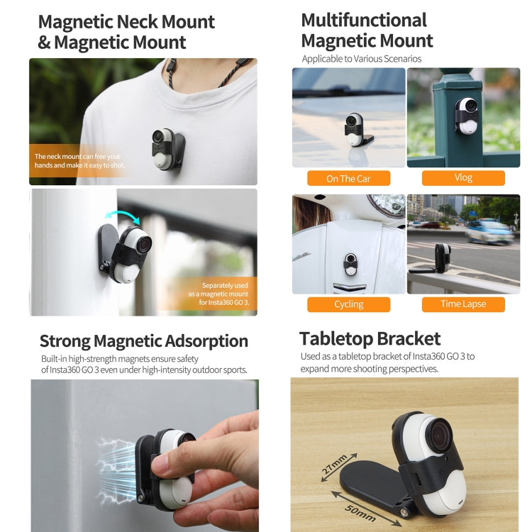 For Insta360 GO 3 Sunnylife Magnetic Neck Mount Chest Body Camera Necklace Lanyard POV Vlog Holder, ZJ780