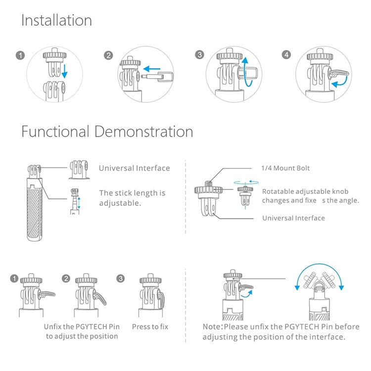 PGYTECH P-GM-117 Action Camera Tripod Extension Selfie Stick for DJI Osmo Action, P-GM-117