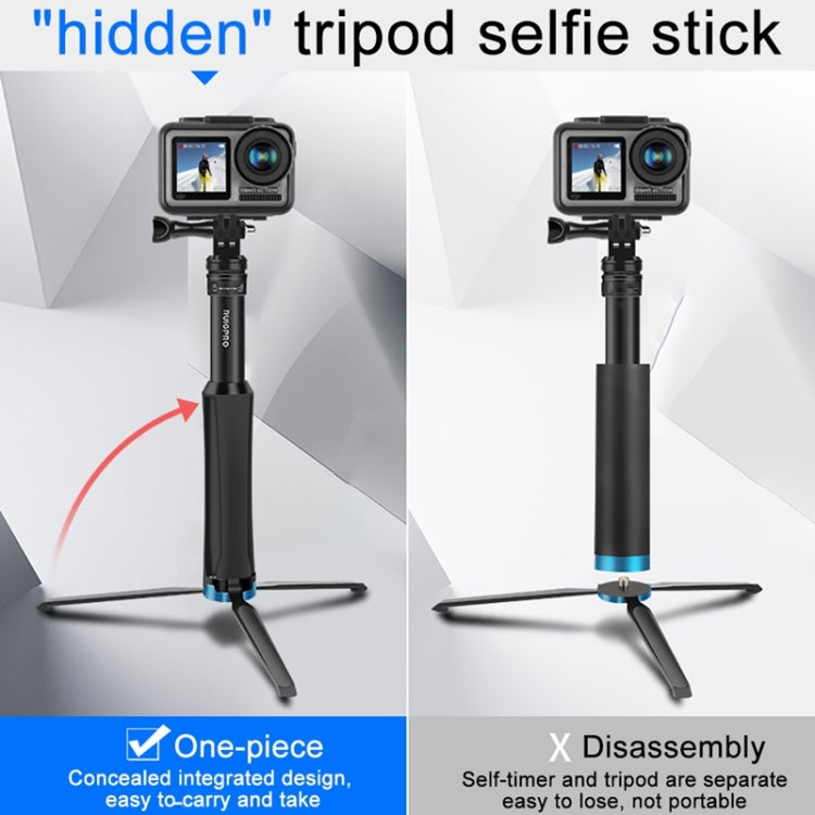 RUIGPRO One-piece Handheld Tripod Selfie Stick Telescopic Monopod Mount for GoPro, Insta360, DJI and Other Action Cameras, Black)