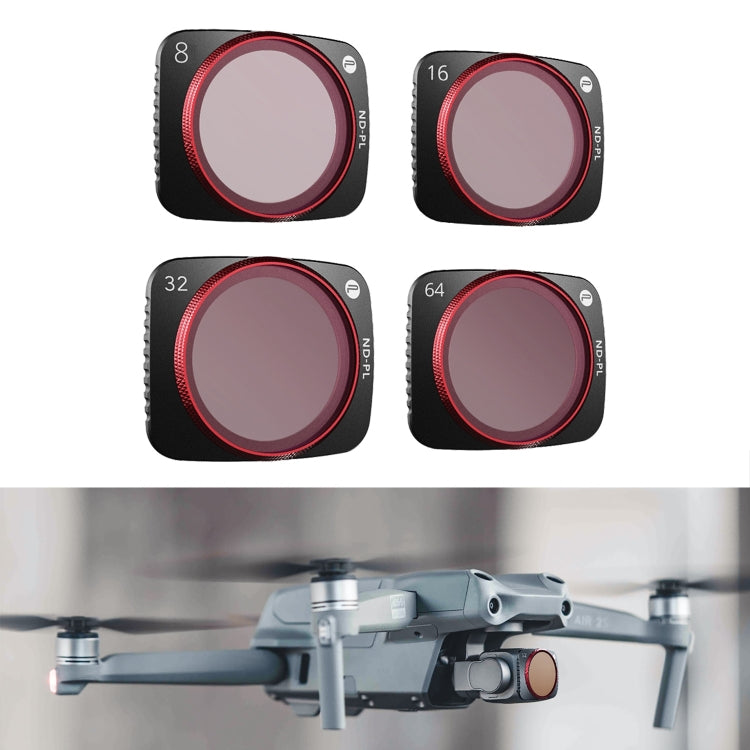 PGYTECH P-16B-063 4 in 1 NDPL8+NDPL16+NDPL32+NDPL64 Lens Filter Kits for DJI Air 2S, 4 in 1 NDPL Filter