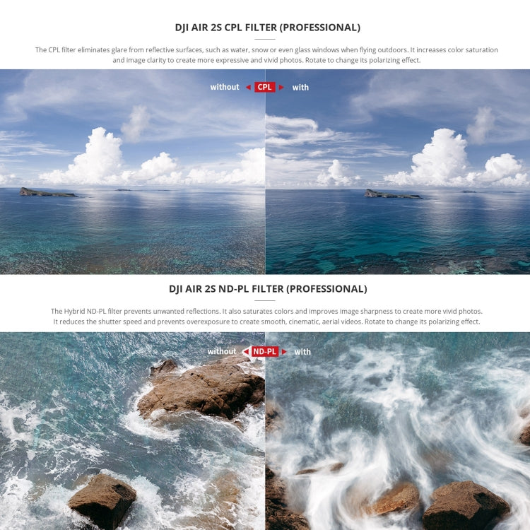 PGYTECH P-16B-063 4 in 1 NDPL8+NDPL16+NDPL32+NDPL64 Lens Filter Kits for DJI Air 2S, 4 in 1 NDPL Filter