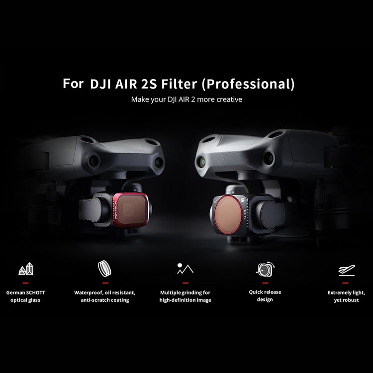 PGYTECH P-16B-062 4 in 1 ND8+ND16+ND32+ND64 Lens Filter Kits for DJI Air 2S, 4 in 1 ND Filter
