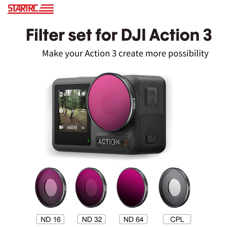 For DJI Action 3 STARTRC 4 in 1 ND16 + ND32 + ND64 + CPL Lens Filter, For DJI Action 3 (ND16/32/64/CPL)