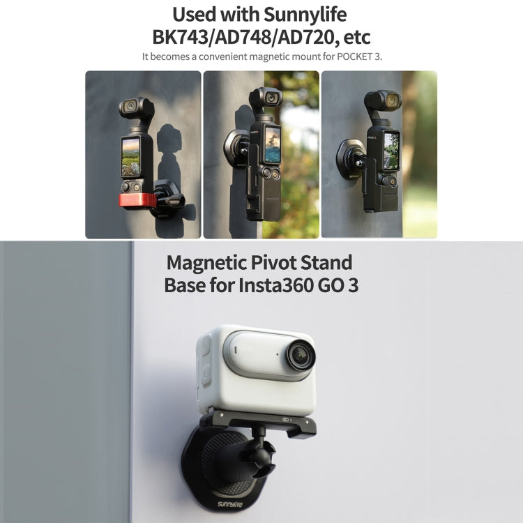 Sunnylife Universal Metal Magnetic Base 1/4 inch Adapter Aluminium Alloy Pivot Stand Base, DZ753