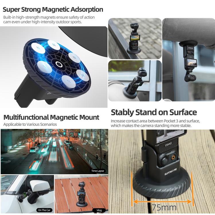 For DJI Osmo Pocket 3 Sunnylife Magnetic Base Mount Tabletop Base Stand Holder, OP3-MZ982