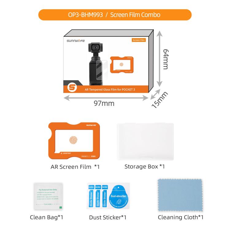 For DJI Osmo Pocket 3 Sunnylife Screen Protector AR Anti-reflection Tempered Glass Film with Film Locator, Screen Protector