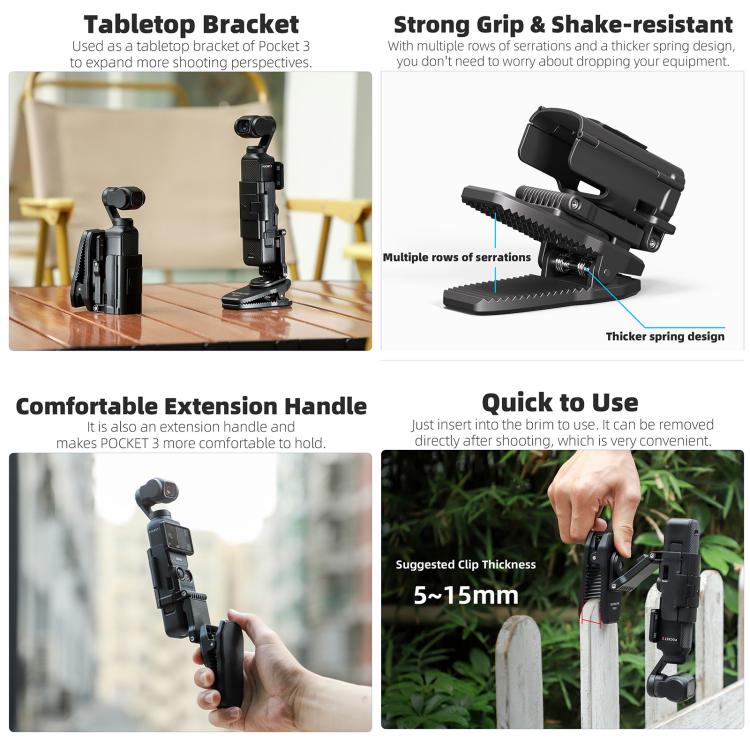 For DJI Osmo Pocket 3 Sunnylife Stretchable Backpack Clip Rotatable Magnetic Mount Action Camera Holder Vlog Mount, For DJI Osmo Pocket 3
