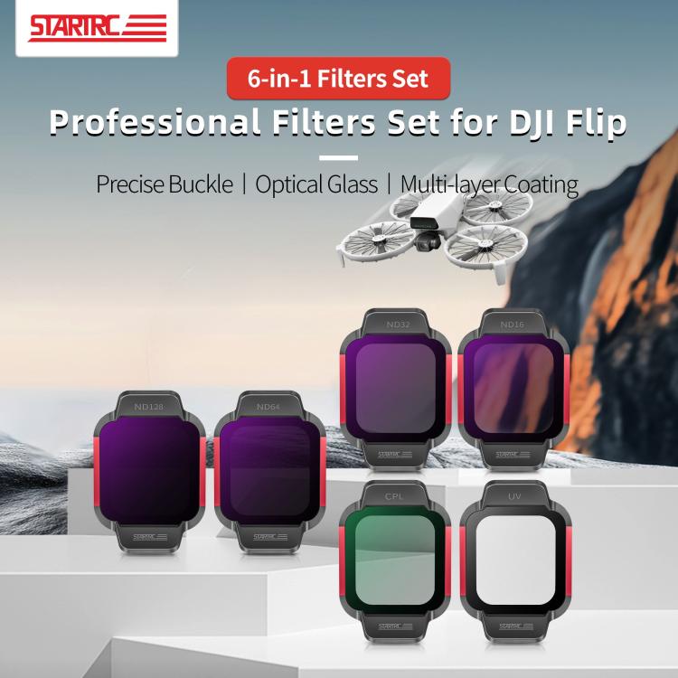 For DJI Flip STARTRC 6 in 1 ND16 ND32 ND64 ND128 CPL UV Lens Filter, 6 in 1