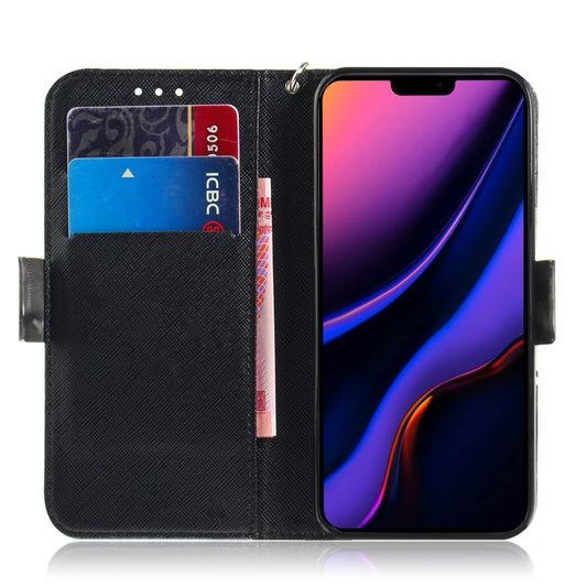 iPhone 11 flip case displaying detailed 3D colored illustrations from front angle