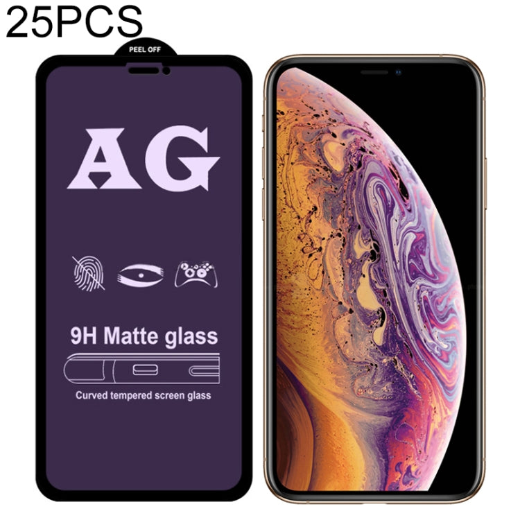 25 PCS AG Matte Anti Blue Light Full Cover Tempered Glass, For iPhone 6 Plus & 6s Plus, For iPhone 8 & 7, For iPhone 8 Plus & 7 Plus, For iPhone XS / X, For iPhone XR, For iPhone XS Max