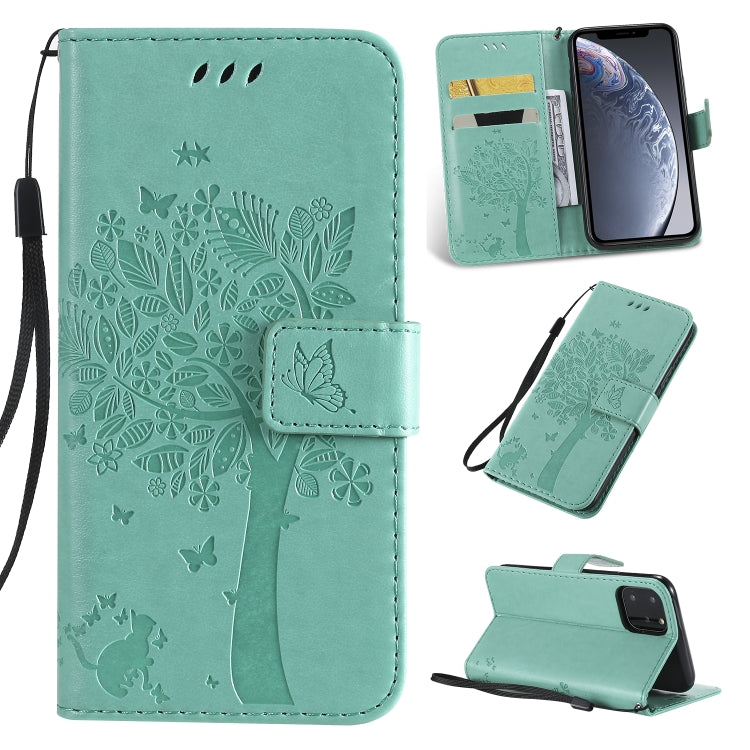 Tree & Cat Pattern Pressed Printing Horizontal Flip PU Leather Case with Holder & Card Slots & Wallet & Lanyard, For iPhone 11 Pro, For iPhone 11