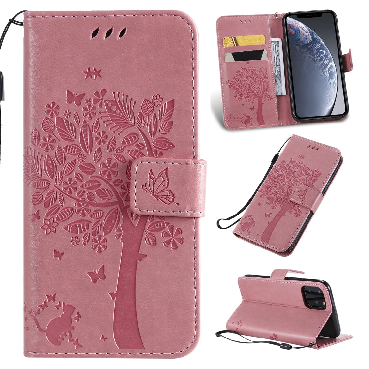 Tree & Cat Pattern Pressed Printing Horizontal Flip PU Leather Case with Holder & Card Slots & Wallet & Lanyard, For iPhone 11 Pro, For iPhone 11
