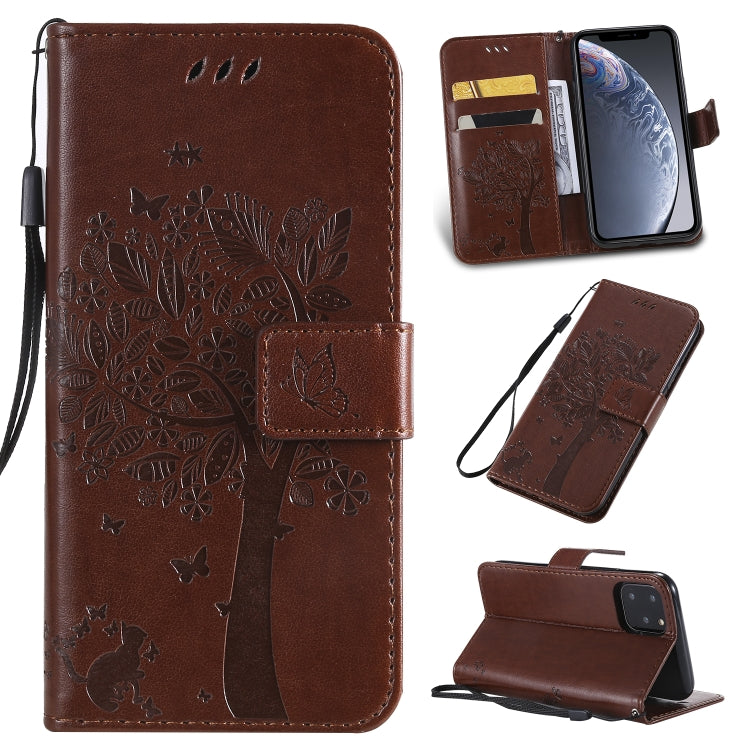 Tree & Cat Pattern Pressed Printing Horizontal Flip PU Leather Case with Holder & Card Slots & Wallet & Lanyard, For iPhone 11 Pro, For iPhone 11