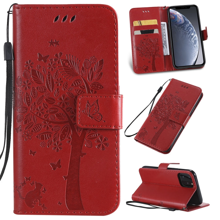 Tree & Cat Pattern Pressed Printing Horizontal Flip PU Leather Case with Holder & Card Slots & Wallet & Lanyard, For iPhone 11 Pro, For iPhone 11