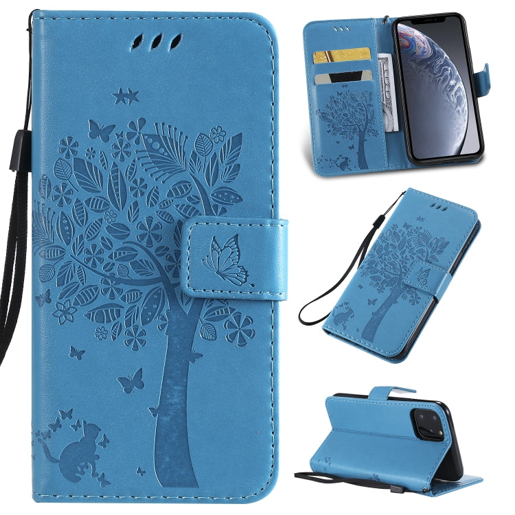 Tree & Cat Pattern Pressed Printing Horizontal Flip PU Leather Case with Holder & Card Slots & Wallet & Lanyard, For iPhone 11 Pro, For iPhone 11