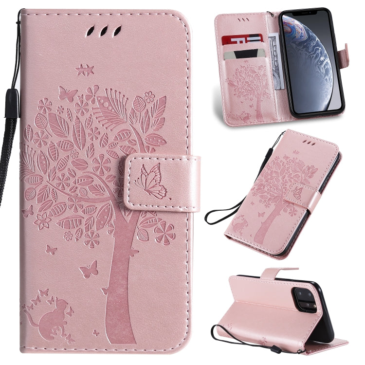 Tree & Cat Pattern Pressed Printing Horizontal Flip PU Leather Case with Holder & Card Slots & Wallet & Lanyard, For iPhone 11 Pro, For iPhone 11