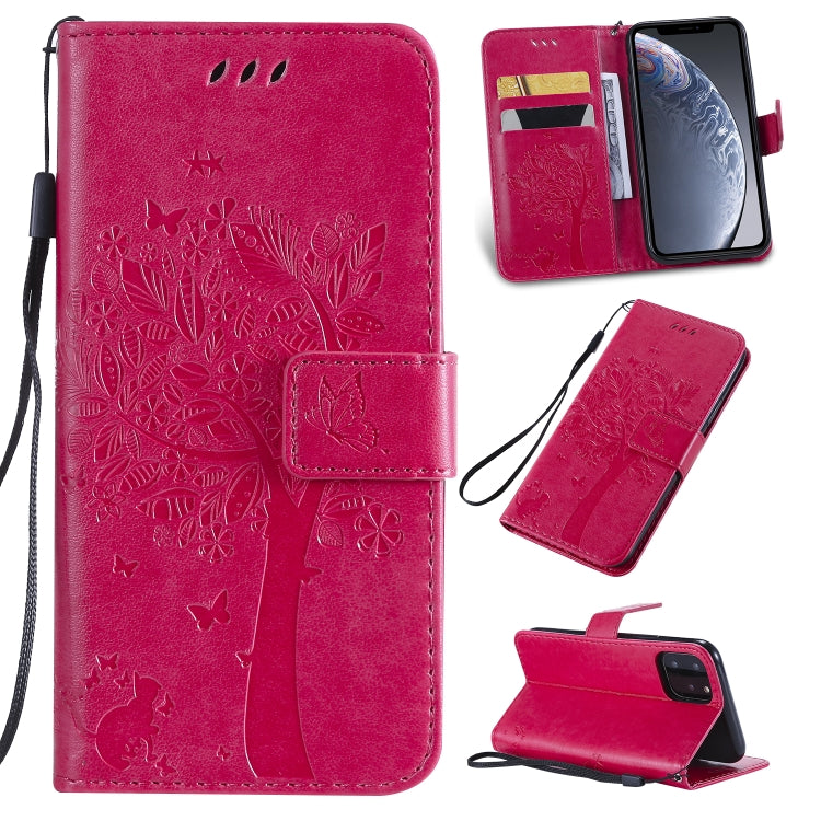 Tree & Cat Pattern Pressed Printing Horizontal Flip PU Leather Case with Holder & Card Slots & Wallet & Lanyard, For iPhone 11 Pro, For iPhone 11
