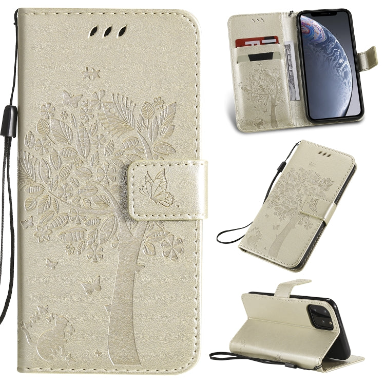 Tree & Cat Pattern Pressed Printing Horizontal Flip PU Leather Case with Holder & Card Slots & Wallet & Lanyard, For iPhone 11 Pro, For iPhone 11