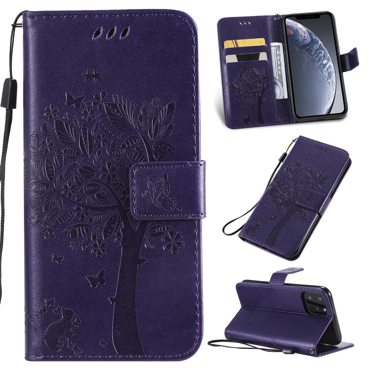 Tree & Cat Pattern Pressed Printing Horizontal Flip PU Leather Case with Holder & Card Slots & Wallet & Lanyard, For iPhone 11 Pro, For iPhone 11