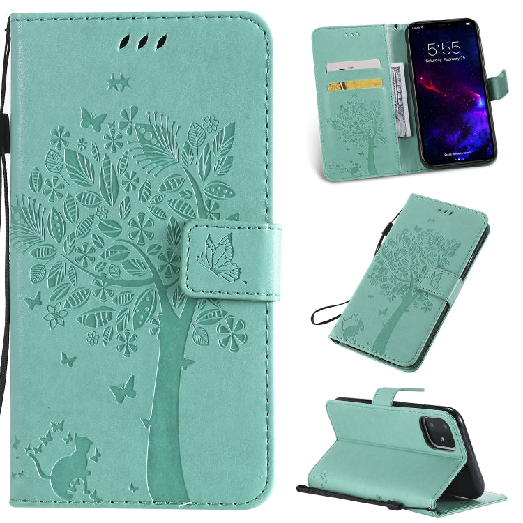 Tree & Cat Pattern Pressed Printing Horizontal Flip PU Leather Case with Holder & Card Slots & Wallet & Lanyard, For iPhone 11 Pro, For iPhone 11