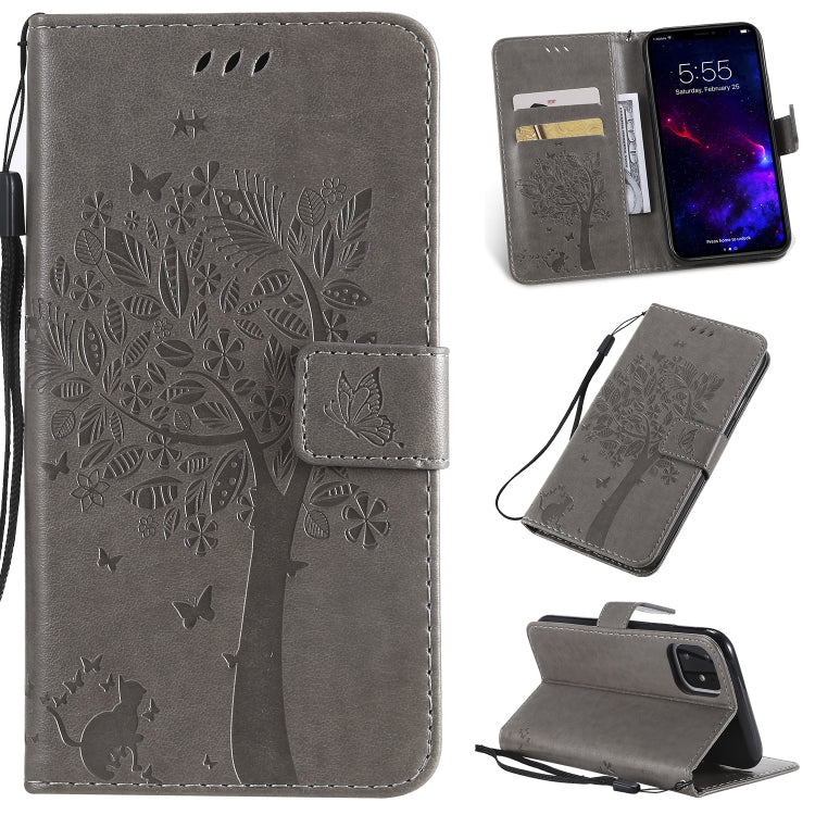 Tree & Cat Pattern Pressed Printing Horizontal Flip PU Leather Case with Holder & Card Slots & Wallet & Lanyard, For iPhone 11 Pro, For iPhone 11