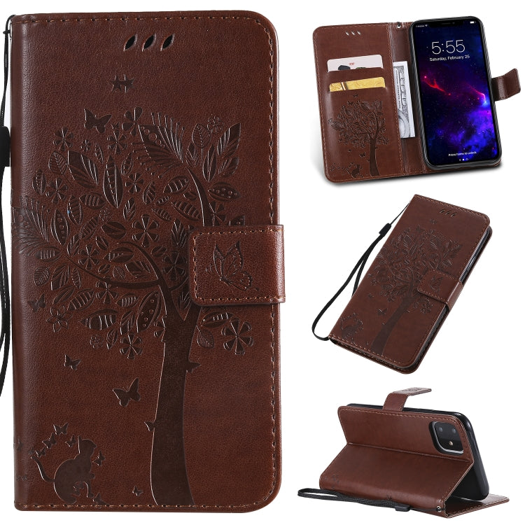 Tree & Cat Pattern Pressed Printing Horizontal Flip PU Leather Case with Holder & Card Slots & Wallet & Lanyard, For iPhone 11 Pro, For iPhone 11