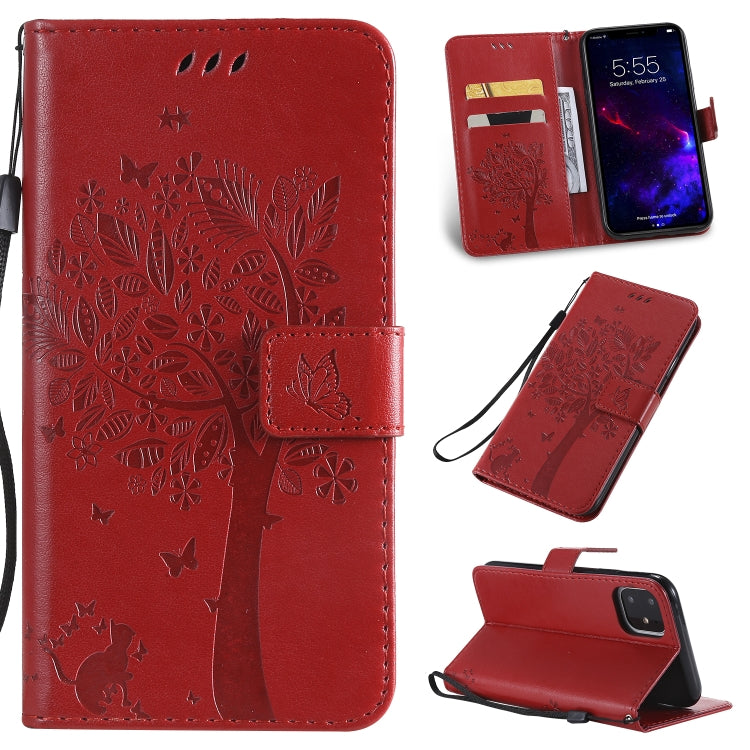 Tree & Cat Pattern Pressed Printing Horizontal Flip PU Leather Case with Holder & Card Slots & Wallet & Lanyard, For iPhone 11 Pro, For iPhone 11
