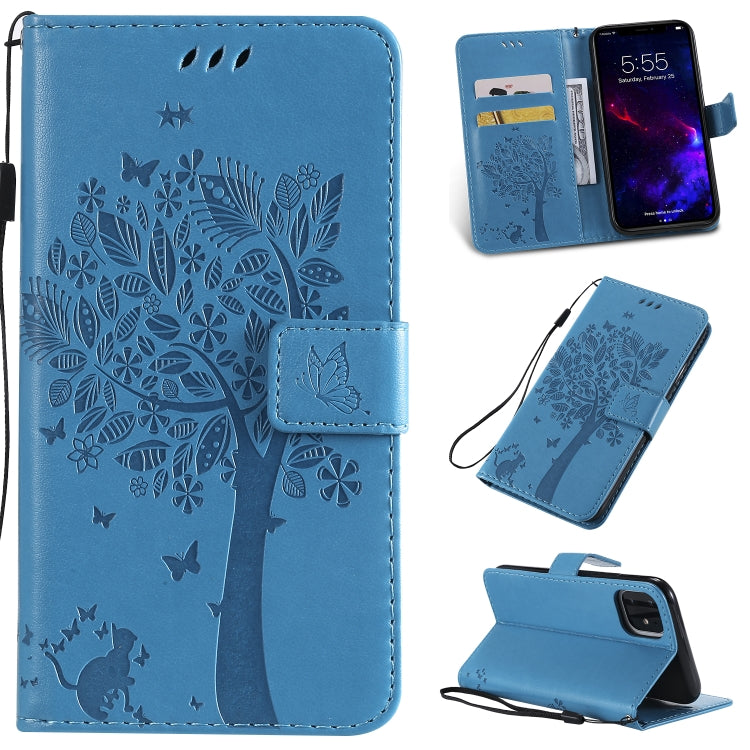 Tree & Cat Pattern Pressed Printing Horizontal Flip PU Leather Case with Holder & Card Slots & Wallet & Lanyard, For iPhone 11 Pro, For iPhone 11