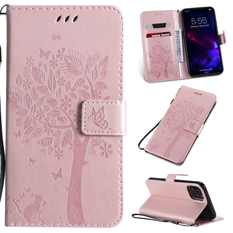 Tree & Cat Pattern Pressed Printing Horizontal Flip PU Leather Case with Holder & Card Slots & Wallet & Lanyard, For iPhone 11 Pro, For iPhone 11