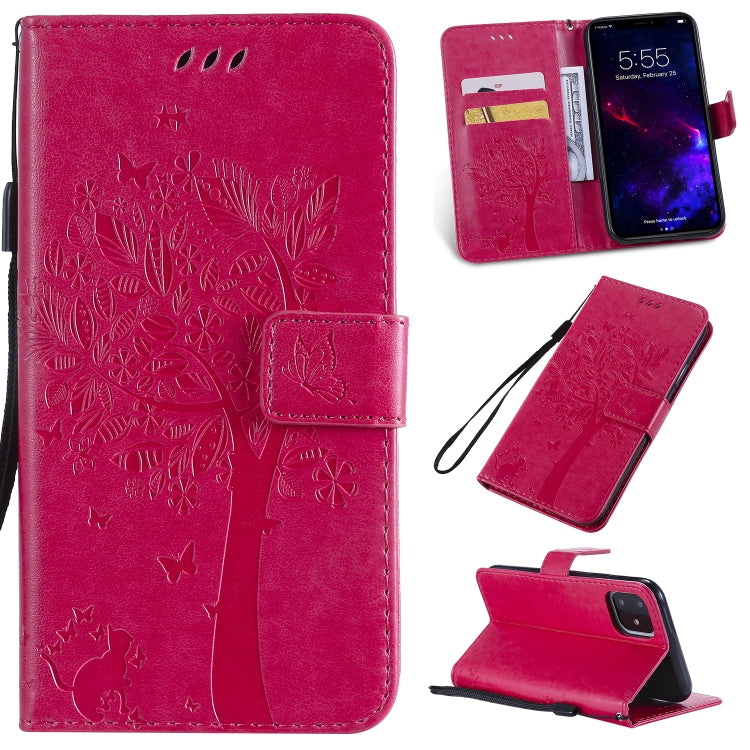Tree & Cat Pattern Pressed Printing Horizontal Flip PU Leather Case with Holder & Card Slots & Wallet & Lanyard, For iPhone 11 Pro, For iPhone 11