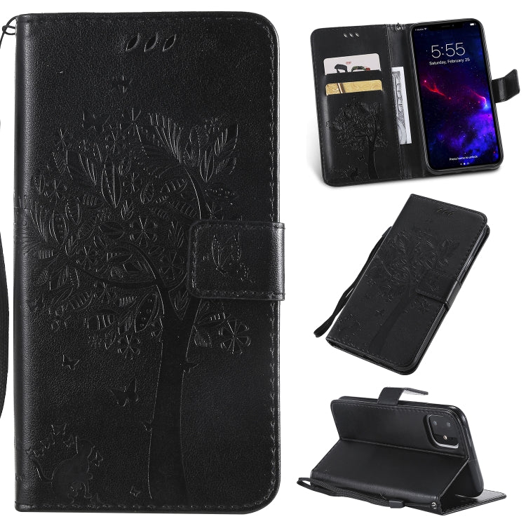 Tree & Cat Pattern Pressed Printing Horizontal Flip PU Leather Case with Holder & Card Slots & Wallet & Lanyard, For iPhone 11 Pro, For iPhone 11