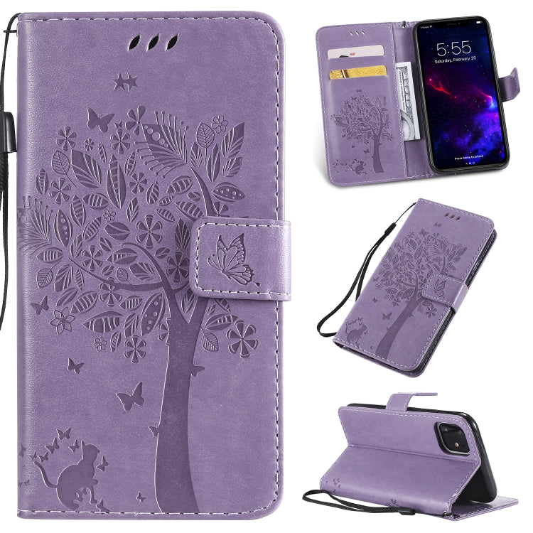 Tree & Cat Pattern Pressed Printing Horizontal Flip PU Leather Case with Holder & Card Slots & Wallet & Lanyard, For iPhone 11 Pro, For iPhone 11