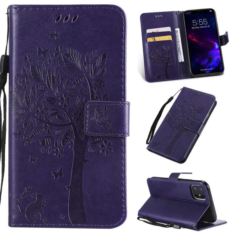 Tree & Cat Pattern Pressed Printing Horizontal Flip PU Leather Case with Holder & Card Slots & Wallet & Lanyard, For iPhone 11 Pro, For iPhone 11