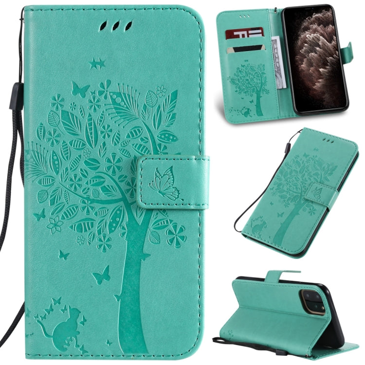 Tree & Cat Pattern Pressed Printing Horizontal Flip PU Leather Case with Holder & Card Slots & Wallet & Lanyard, For iPhone 11 Pro Max, For Vivo Y93 / Y91 / Y95