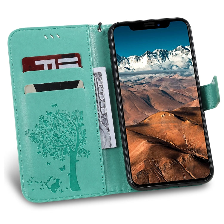 Tree & Cat Pattern Pressed Printing Horizontal Flip PU Leather Case with Holder & Card Slots & Wallet & Lanyard, For iPhone 11 Pro Max, For Vivo Y93 / Y91 / Y95