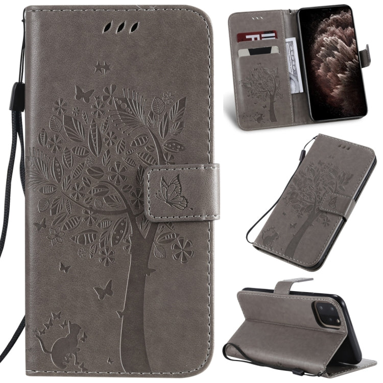 Tree & Cat Pattern Pressed Printing Horizontal Flip PU Leather Case with Holder & Card Slots & Wallet & Lanyard, For iPhone 11 Pro Max, For Vivo Y93 / Y91 / Y95