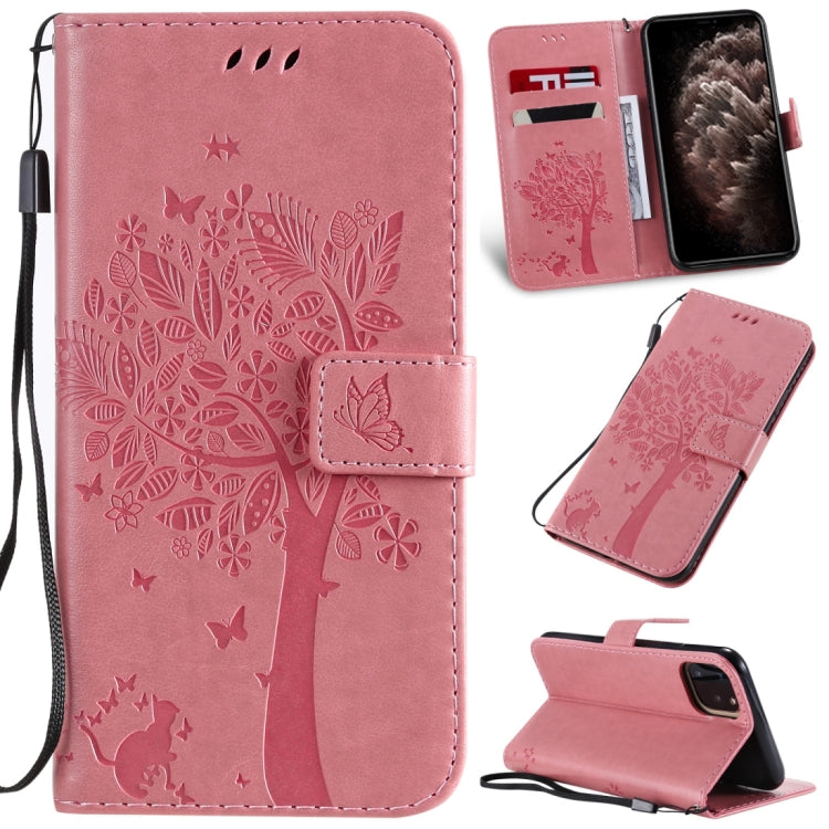 Tree & Cat Pattern Pressed Printing Horizontal Flip PU Leather Case with Holder & Card Slots & Wallet & Lanyard, For iPhone 11 Pro Max, For Vivo Y93 / Y91 / Y95