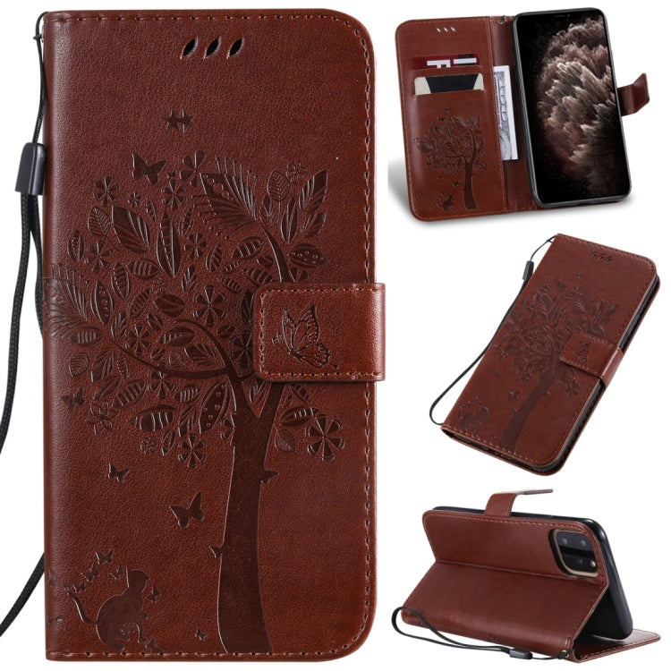Tree & Cat Pattern Pressed Printing Horizontal Flip PU Leather Case with Holder & Card Slots & Wallet & Lanyard, For iPhone 11 Pro Max, For Vivo Y93 / Y91 / Y95