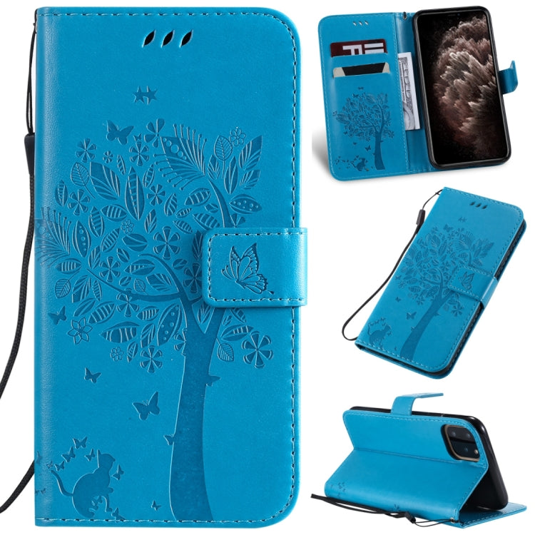 Tree & Cat Pattern Pressed Printing Horizontal Flip PU Leather Case with Holder & Card Slots & Wallet & Lanyard, For iPhone 11 Pro Max, For Vivo Y93 / Y91 / Y95