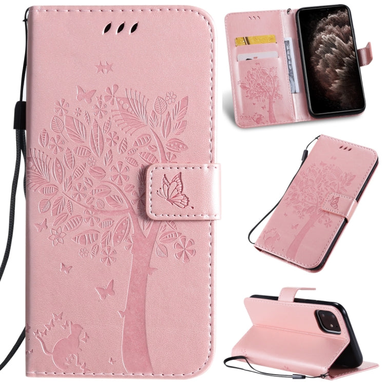 Tree & Cat Pattern Pressed Printing Horizontal Flip PU Leather Case with Holder & Card Slots & Wallet & Lanyard, For iPhone 11 Pro Max, For Vivo Y93 / Y91 / Y95