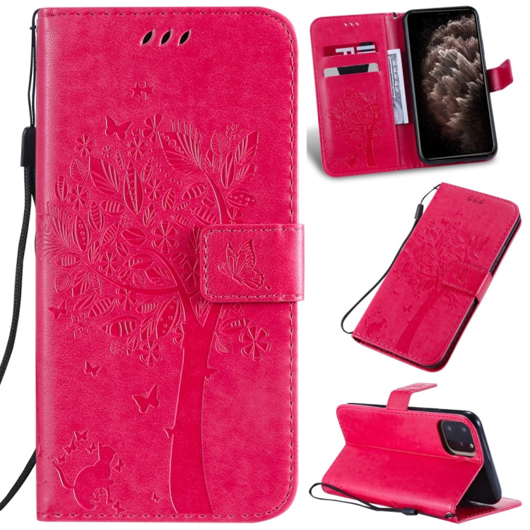 Tree & Cat Pattern Pressed Printing Horizontal Flip PU Leather Case with Holder & Card Slots & Wallet & Lanyard, For iPhone 11 Pro Max, For Vivo Y93 / Y91 / Y95