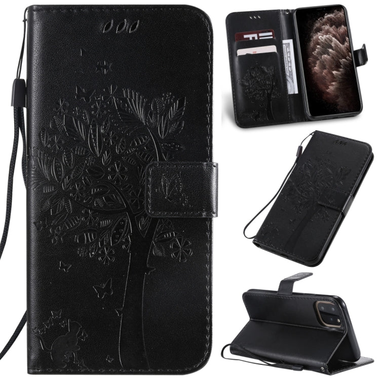 Tree & Cat Pattern Pressed Printing Horizontal Flip PU Leather Case with Holder & Card Slots & Wallet & Lanyard, For iPhone 11 Pro Max, For Vivo Y93 / Y91 / Y95