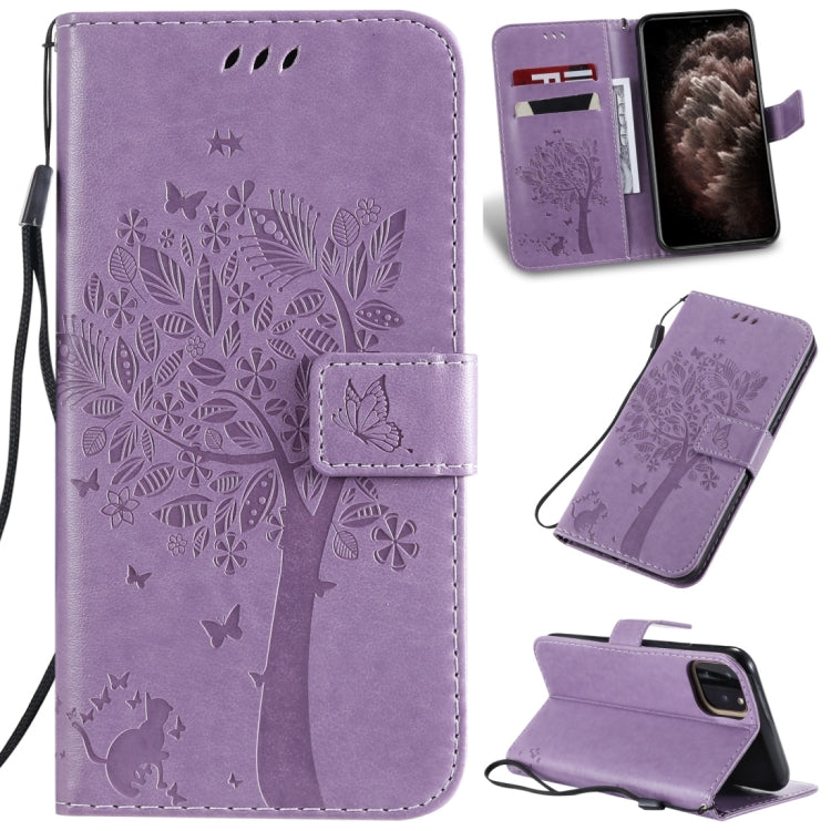 Tree & Cat Pattern Pressed Printing Horizontal Flip PU Leather Case with Holder & Card Slots & Wallet & Lanyard, For iPhone 11 Pro Max, For Vivo Y93 / Y91 / Y95