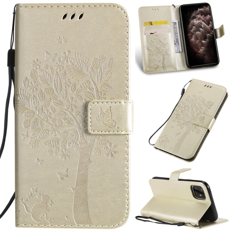 Tree & Cat Pattern Pressed Printing Horizontal Flip PU Leather Case with Holder & Card Slots & Wallet & Lanyard, For iPhone 11 Pro Max, For Vivo Y93 / Y91 / Y95