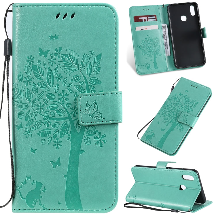 Tree & Cat Pattern Pressed Printing Horizontal Flip PU Leather Case with Holder & Card Slots & Wallet & Lanyard, For iPhone 11 Pro Max, For Vivo Y93 / Y91 / Y95